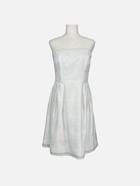 White House Black Market Strapless Dress White Fit Flare Pockets - Size 12
